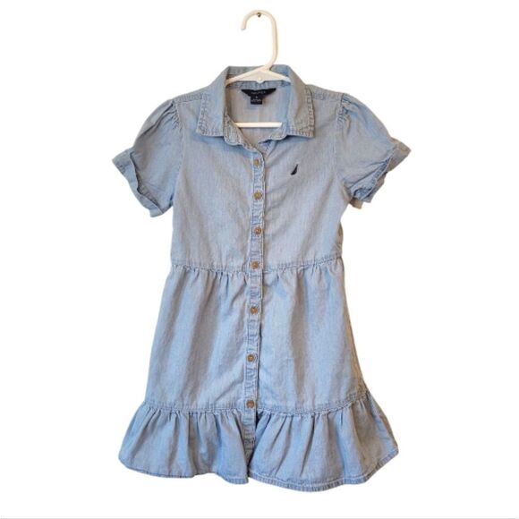 Nautica Light Blue Chambray Tiered Collared Dress Size 5 - Picture 1 of 5